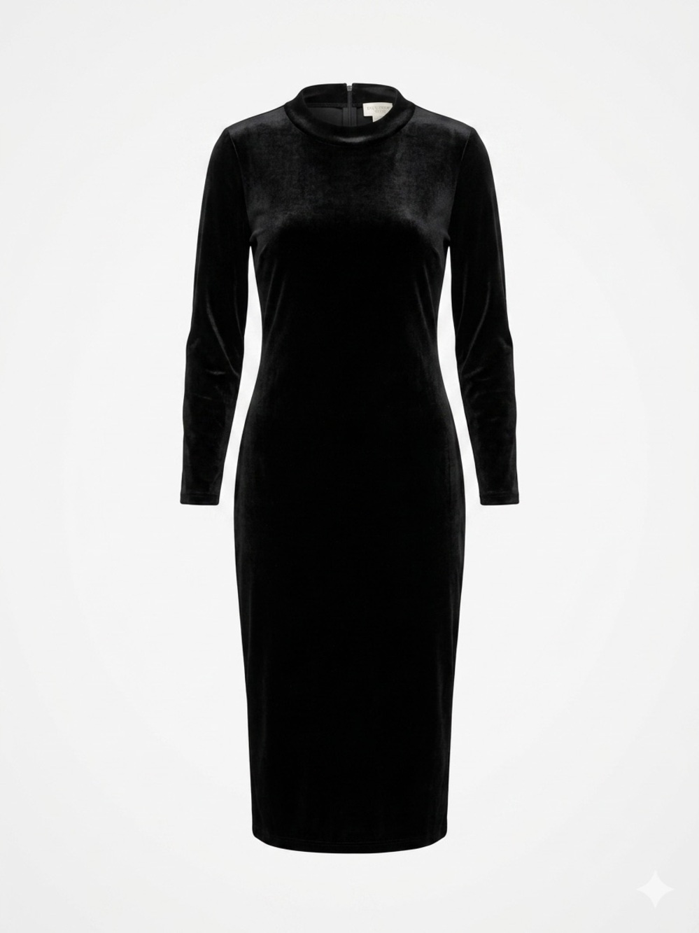 Jones New York Black Velvet Premium Long Sleeve Mock Neck Black Tie Midi Dress